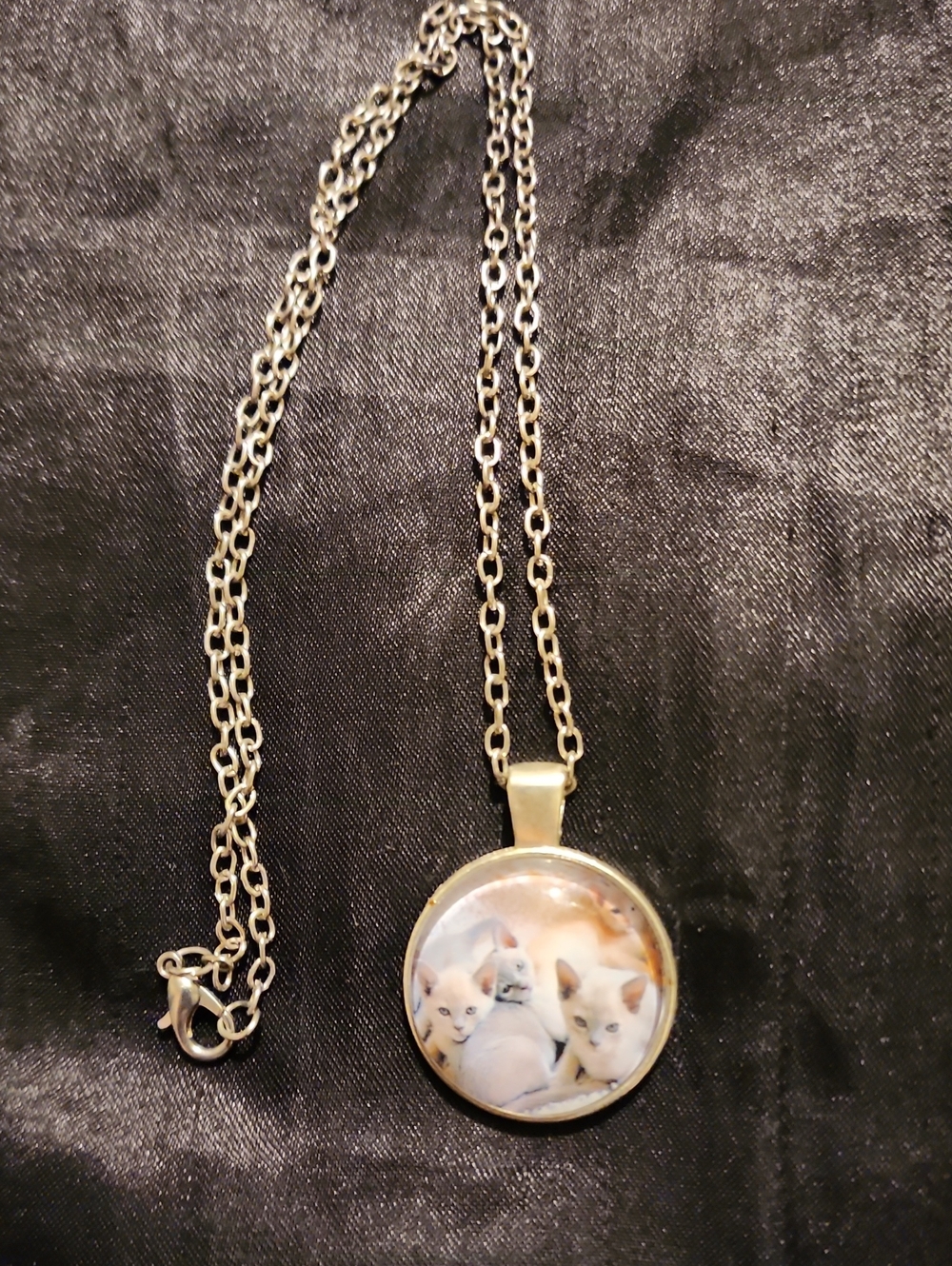 Silver Tone Kitten Cabochon Necklace